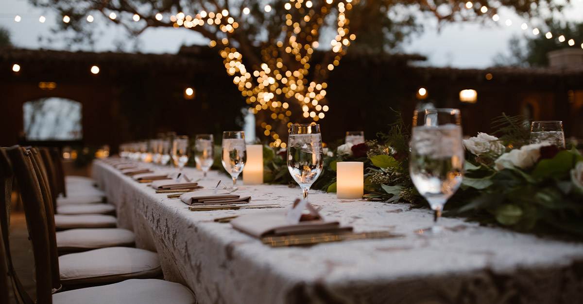 A restaurant function table set for a big event 