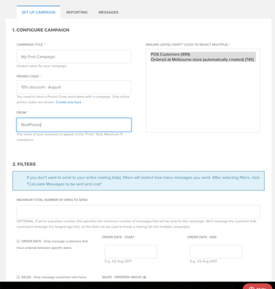 SMS Marketing dashboard