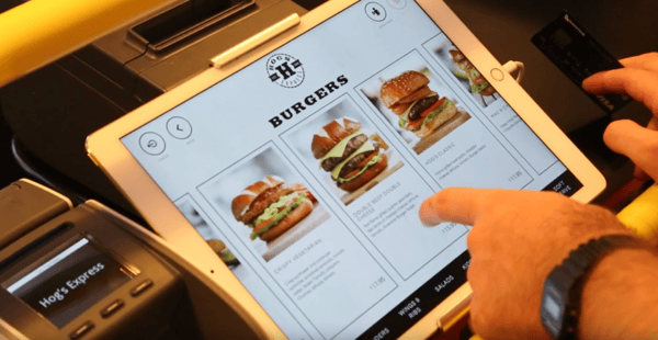 self-service kiosk iPad with burger options