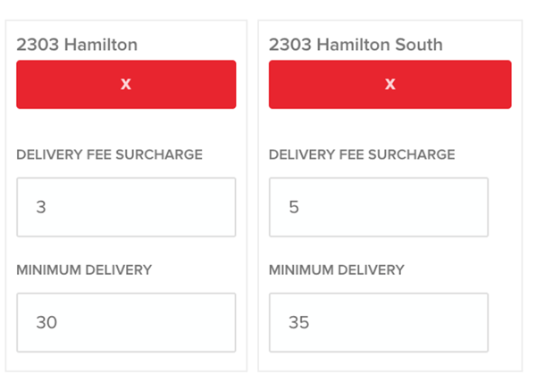 OrderMate Online Minimum order total per suburb/delivery zone