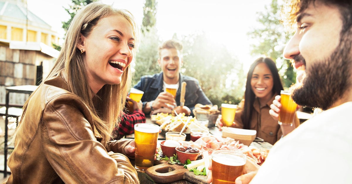 Friends enjoying the long weekend with food and drinks