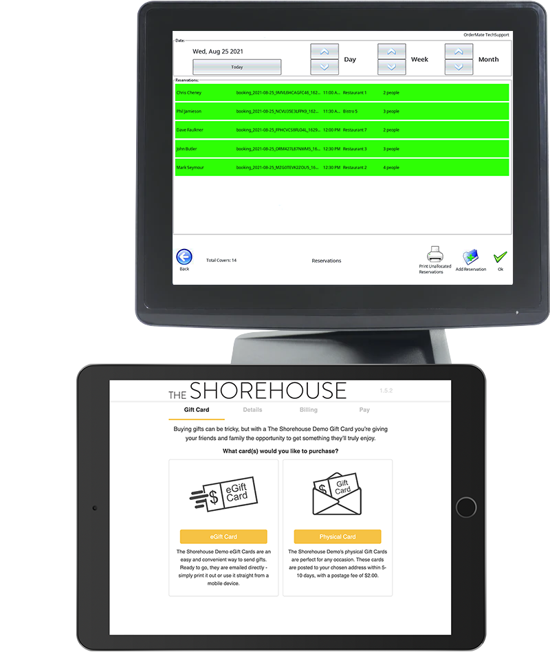 OrderMate POS and Now Book It devices