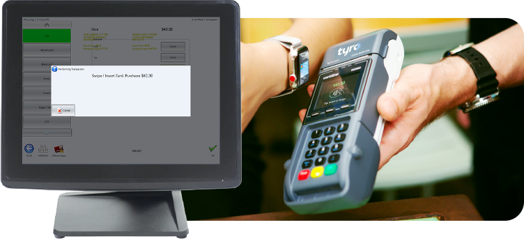 An OrderMate POS system and an integrated Tyro terminal