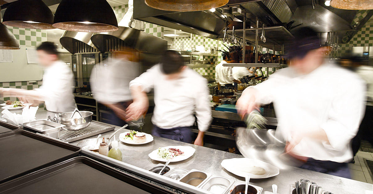 Busy kitchen preparing meals in a restaurant