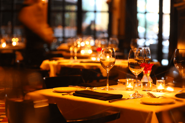 restaurant table with win glasses