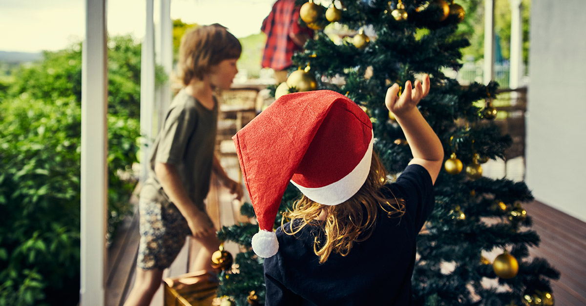 Decorating a Christmas tree