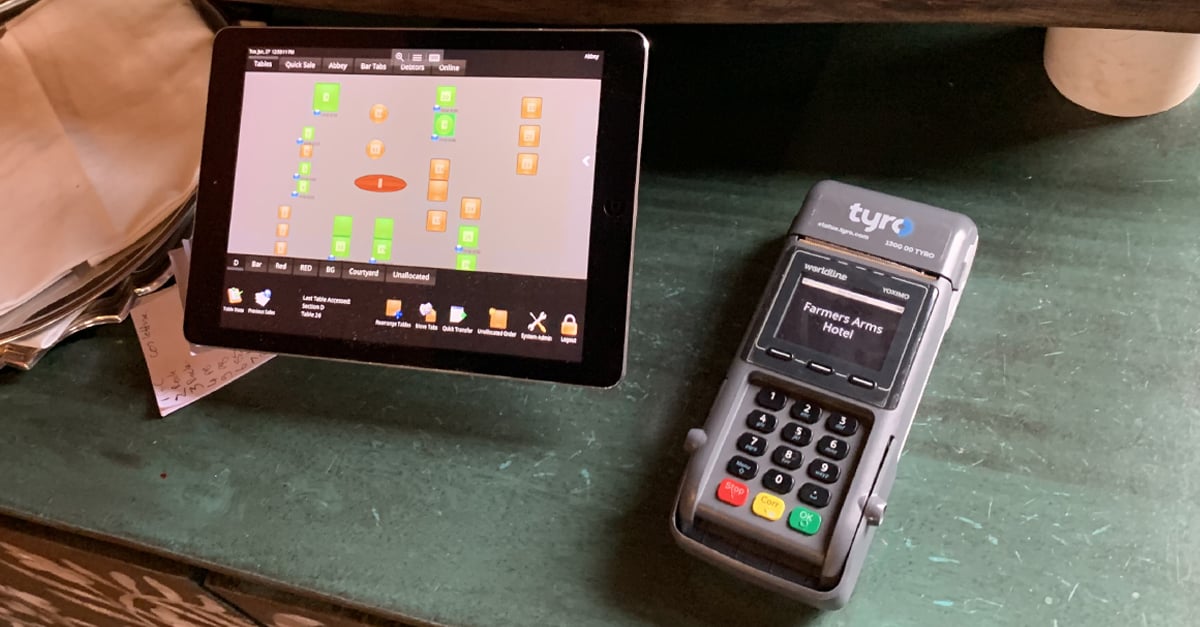 OrderMate POS System and a Tyro payment terminal in a restaurant